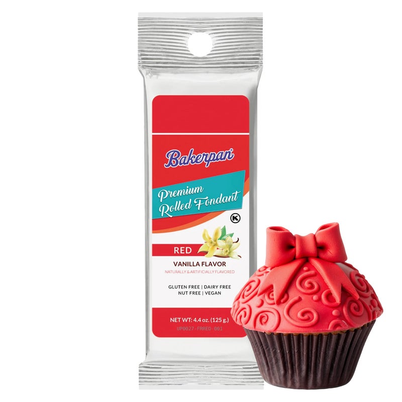 Bakerpan Premium Rolled Red Fondant for Cake Decorating, Vanilla Flavor - 4.4 Ounces (Made in USA) - Image 1